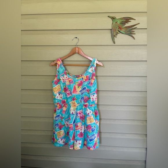 TROPICAL ESCAPE vintage romper Hawaiian tropical hotel hibiscus romper sz M EUC - Picture 5 of 13